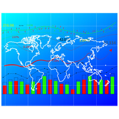 financial stock with world map and graphs
