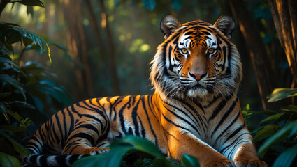 Naklejka premium Explore stunning tiger images: majestic wild tigers, Bengal tigers, and fierce tiger portraits. Perfect for presentations, creative designs, and wildlife projects.