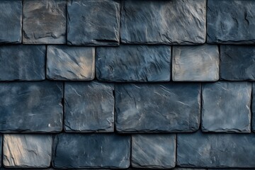 Seamless textured slate stone wall, featuring dark blue and gray tones with varying sizes of rectangular stones arranged in a staggered pattern.