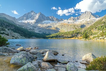 A close-up of a polluted water body with a cityscape in the background, showing environmental impact. Beautiful simple AI generated image