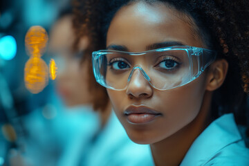 Multicultural scientists analyzing complex data in a modern laboratory environment. Generative AI