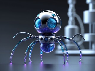 Robotic octopus with glowing features interacts in a futuristic lab setting during a vibrant tech demonstration