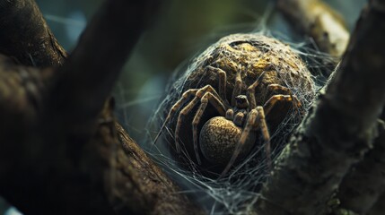 A spider guarding her egg sac