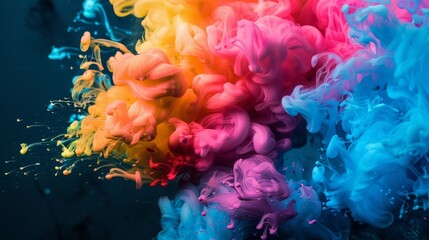 Obraz premium Vibrant colorful clouds of powder in motion