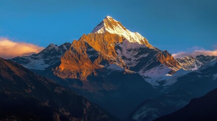 Aerial view of a mountain peak during sunset