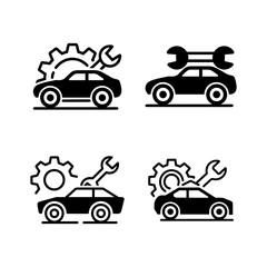 A vector illustration set of car service icon with a wrench and gear.