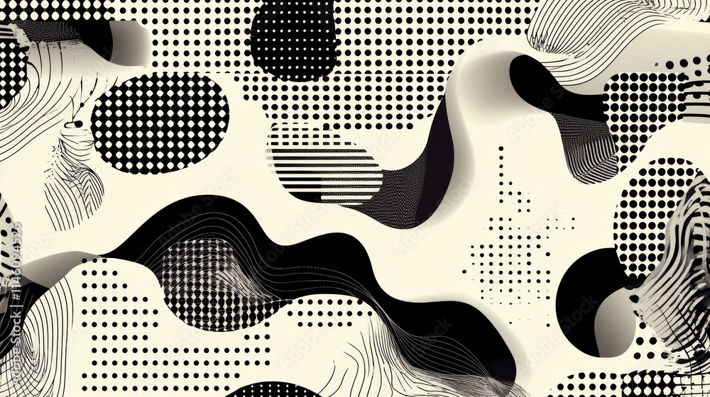 Poster abstract black and white patterns blend textures and shapes to create a dynamic visual experience fo