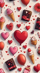 Vibrant Valentine s Day Themed Pattern with Hearts Gifts and Confections in Cartoon Style