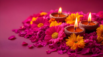 Candles Illuminate Vibrant Flowers, Petals Scattered Adorably