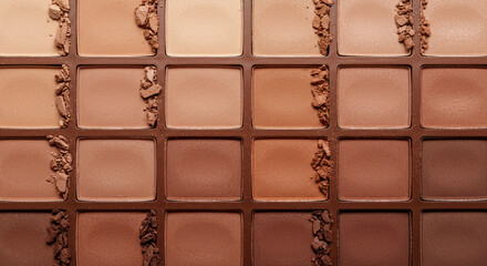 Naklejka premium Eyeshadow colorful shades palette in mocha mousse tones close-up