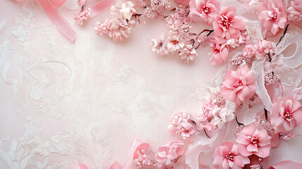 Girly Background of Pink Flowers and Lace