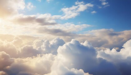 Blue Sky Background with Fluffy White Clouds and Bright Sunlight