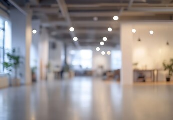 Softly Blurred Interior of Modern Workspace with Natural Light and Indoor Plants Creating an Inviting and Productive Atmosphere for Creative Work and Collaboration