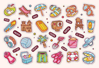 Beach Sticker Icons Hand Drawn Coloring Part 1