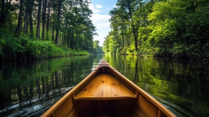 Obraz premium Serene Canoe Ride Through Lush Forest Canal