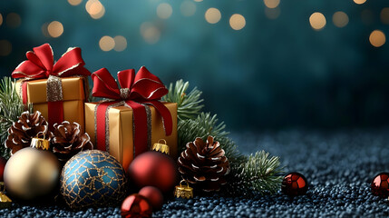 Gifts Wrapped with Bows & Ornaments Shine Brightly for Festive Season