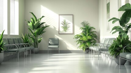 Fototapeta premium Waiting Room with Grey Furniture and Green Accents