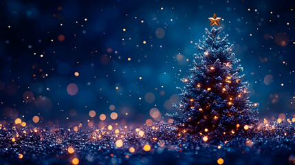 Naklejka premium Winter's Night: Sparkling Tree Lights Gleam Brightly