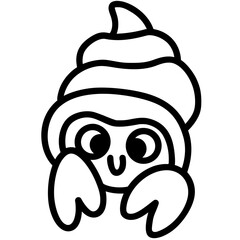 Cute hermit crab doodle outline sea animal illustration hand drawing 