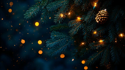Glimmering Lights Adorn Festive Pine Branches