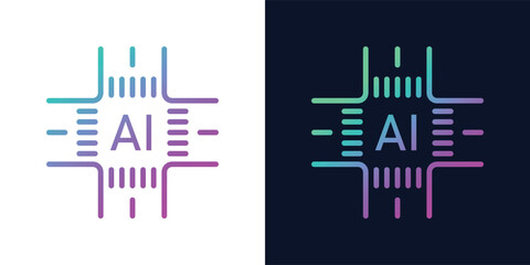 Artificial Intelligence AI Chip in Human Head. Artificial Intelligence icon with Machine learning, digital skills, generative AI, AI technology, algorithm, virtual intelligence and future