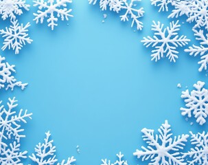 Winter Wonderland Background with Elegant Snowflakes on a Light Blue Surface, Perfect for Seasonal Designs and Holiday Celebrations
