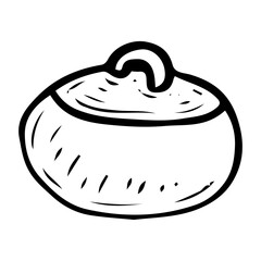 Curling stone hand drawn doodle. Sports equipment. Special object for throwing on ice towards a target. Tool for team winter games. Olympics. Vector line art illustration.