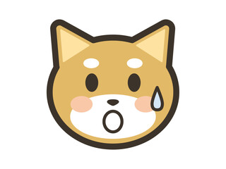 焦って冷や汗をかくかわいい柴犬の顔アイコンイラスト