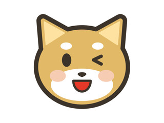 笑顔でウインクするかわいい柴犬の顔アイコンイラスト