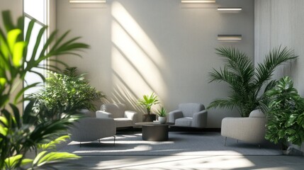 Fototapeta premium Waiting Room with Grey Furniture and Green Accents