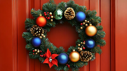 Christmas Wreath: Festive Ornament Decorations with Pine Cones and Berries