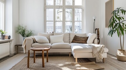 Scandinavian style and minimalist designed living room
