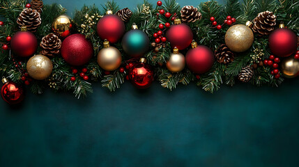 Festive Ornaments Decorate Winter Greenery