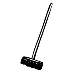 Curling brush hand drawn doodle. Sports equipment. Special item for rubbing ice before the stone. Tool for team winter games. Olympics. Vector line art illustration.