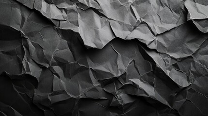 Dark Crumpled Texture Abstract Black Background of Textured Creased Paper, Full Frame