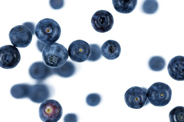 falling blueberries isolated on white or transparent png