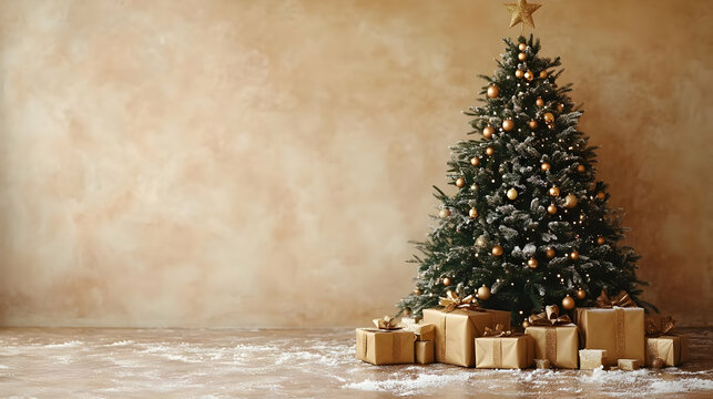 Festive Gold Christmas Tree with Presents