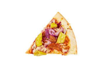 piece of salami peppers pizza isolated on white or transparent png