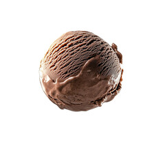 Obraz premium Extreme front view of a hyperrealistic single ball of dark chocolate mint ice cream levitating in mid-air isolated on a white transparent background