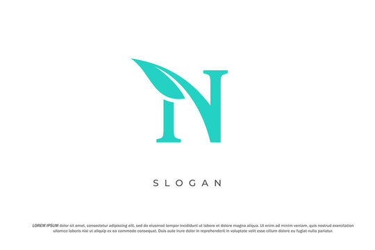 letter n nature yoga initial sprout leaf logo