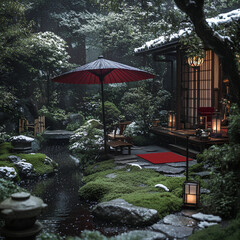 Obraz premium 日本庭園冬景色