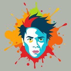 Splatter paint creating an abstract face