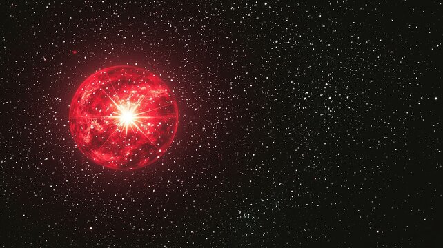 Photorealistic image of a red supergiant star glowing intensely, set in the dark of deep space
