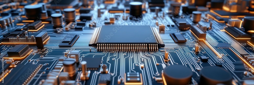 Aufkleber electrical engineer working on a circuit board in a high-tech laboratory, illuminated by bright led 