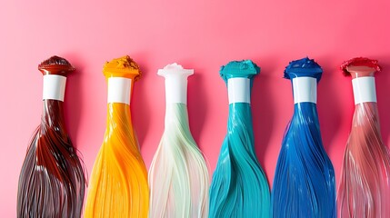 Squeezed out tubes of hair dye on a colored background