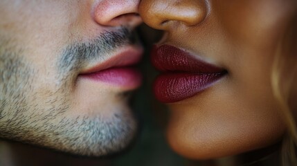 Fototapeta premium Close-up of lovers' lips kissing. Selective focus.