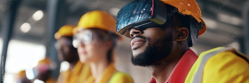 Aufkleber A group of engineers using augmented reality devices to visualize pipeline structures