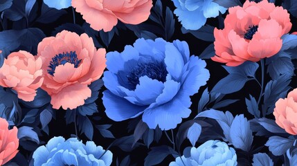 Obraz premium Unusual Floral summer seamless pattern. flowers on a black background. Template for fabrics, textiles, paper, wallpaper, interior decoration. Vintage