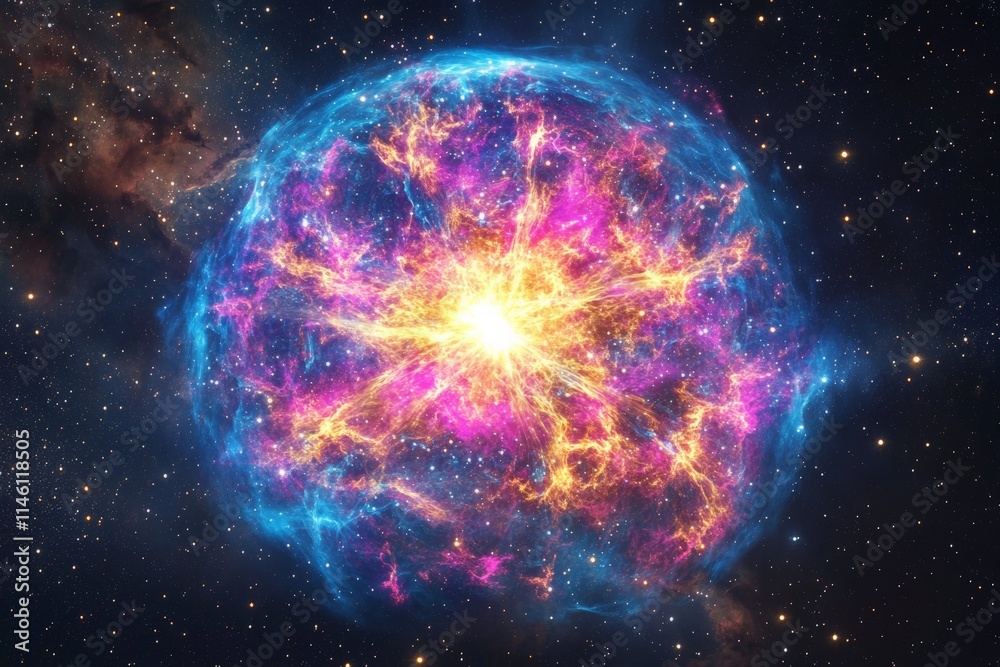 Poster A vibrant explosion of supernatural colors and swirling energy, representing the transformative force and dynamism inherent in celestial phenomena.