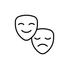 Theatre mask outline icons, minimalist vector illustration ,simple transparent graphic element .Isolated on white background